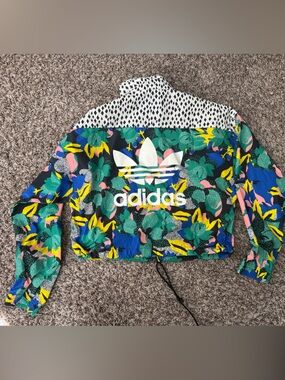 adidas Multicolor Floral Trefoil Windbreaker - Green Blue Yellow Pink White